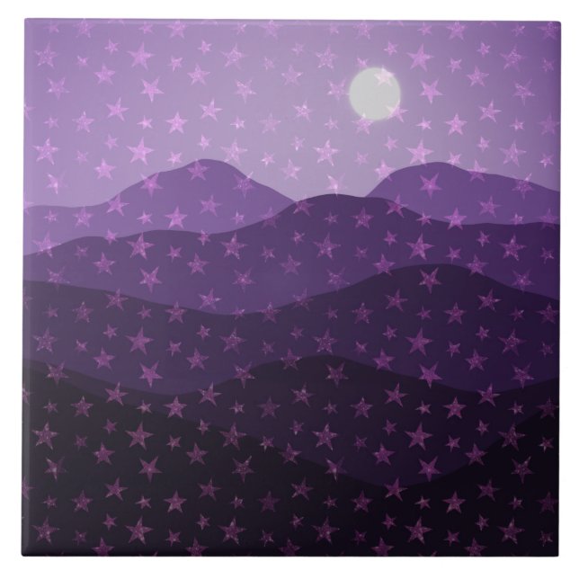 Cascade of Stars over Purple Mountains Abstract Tile (Front)