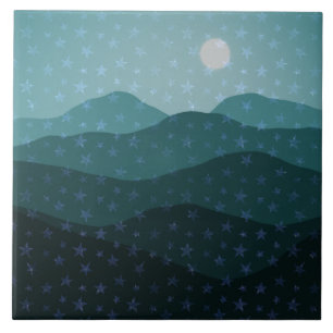 Cascade of Stars over Teal Mountains Abstract Tile