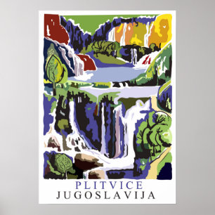 Cascades Plitvice, affiche de voyage vintage