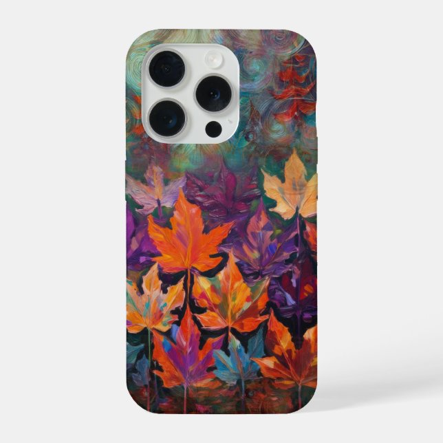 Cascading Autumn Leaves, Colourful Fall Design iPhone Case (Back)