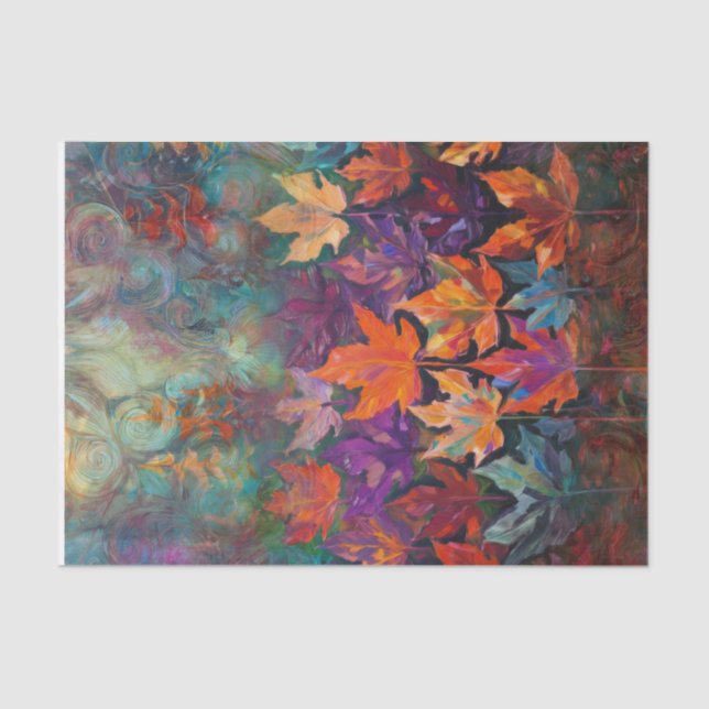 Cascading Autumn Leaves, Colourful Fall Design Tissue Paper (Front)