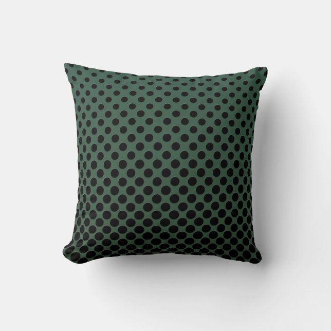 Cascading Black circles on dark green Throw Pillow (Front)