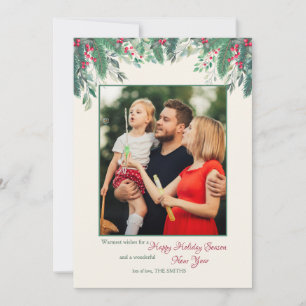 Cascading Branches and Berries Photo Holiday Card