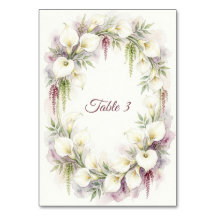 Cascading Calla Wedding Table Number Sign