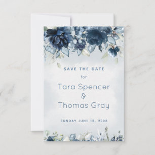 Cascading Dusty Blue Peony Wedding Save The Date