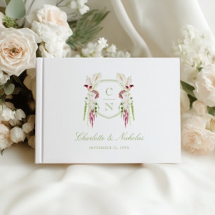 Cascading Floral Monogram Crest Wedding Guest Book