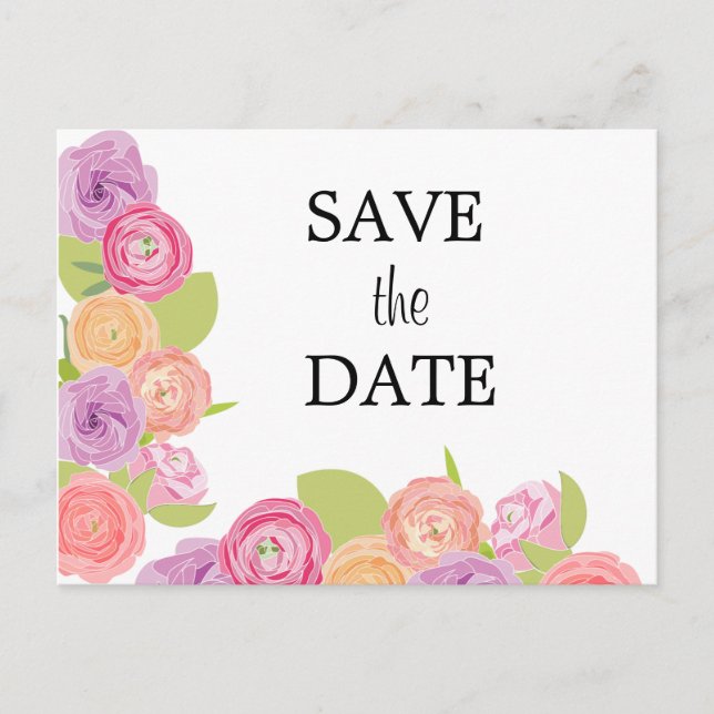 Cascading Flowers Wedding Save the Date Post Card (Front)