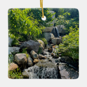 Cascading forest waterfall   forest greenery   ceramic ornament