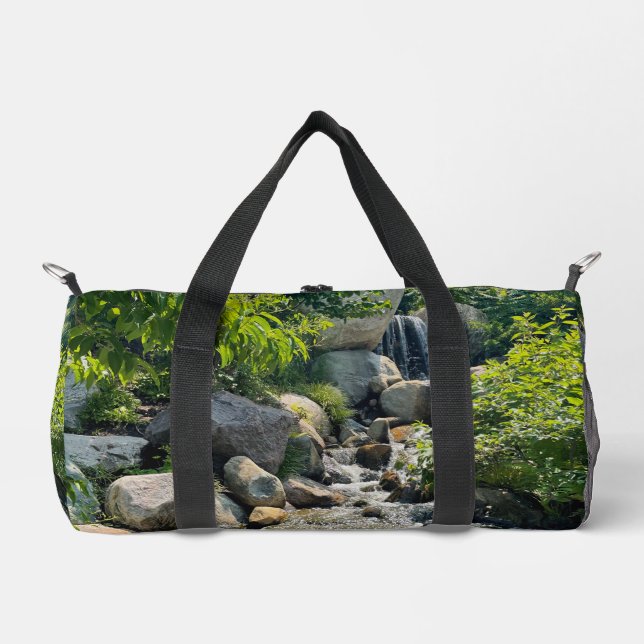 Cascading forest waterfall | forest greenery   duffle bag (Front)