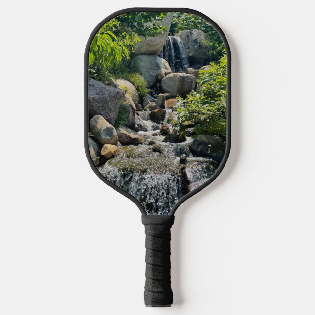 Cascading forest waterfall | forest greenery   pickleball paddle (Front)