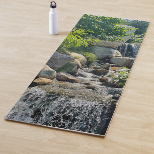 Cascading forest waterfall   forest greenery   yoga mat