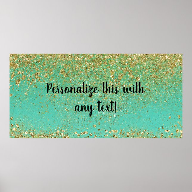 Cascading Gold Glitter & Teal Aqua Glam Banner Poster (Front)