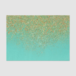 Cascading Gold Glitter & Teal Aqua Glam Trendy Tissue Paper