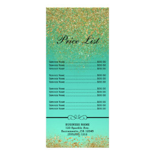 Cascading Gold Glitter Teal Aqua Price & Service Rack Card