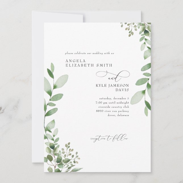 Cascading Greenery No Parents Wedding Invitation (Front)