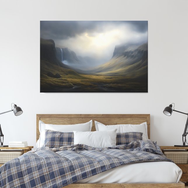 Cascading Light: Mountain Waterfall Landscape  Canvas Print (Insitu(Bedroom))
