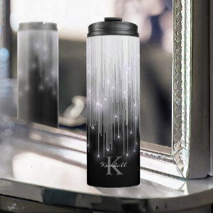 Cascading Lights Monogram Black and White ID789 Thermal Tumbler