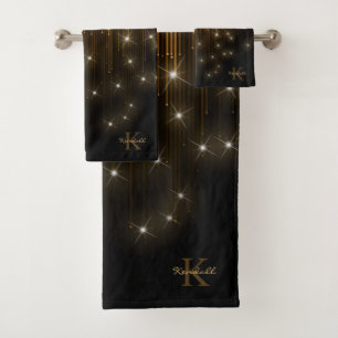 Cascading Lights Monogram Gold ID789 Bath Towel Set