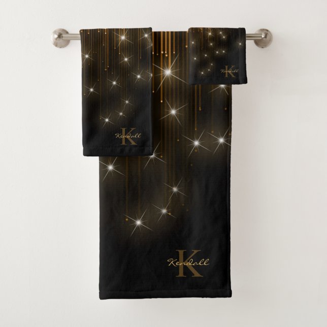 Cascading Lights Monogram Gold ID789 Bath Towel Set (Insitu)