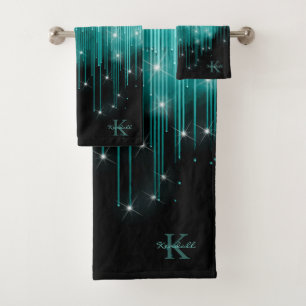 Cascading Lights Monogram Teal ID789 Bath Towel Set