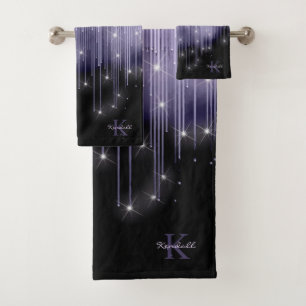 Cascading Lights Monogram Violet ID789 Bath Towel Set