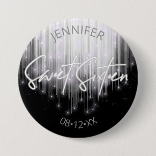 Cascading Lights Sweet 16 Black and White ID790 3 Inch Round Button