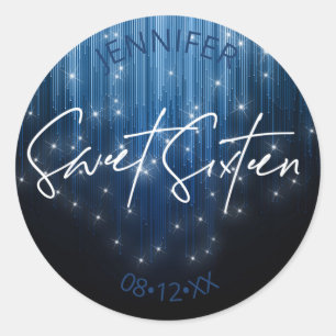 Cascading Lights Sweet 16 Blue ID790 Classic Round Sticker