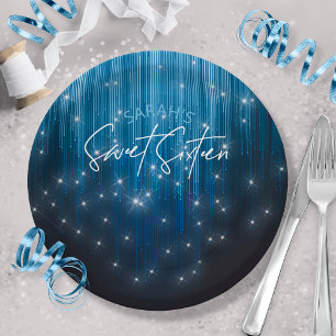 Cascading Lights Sweet 16 Blue ID790 Paper Plate