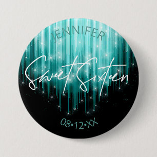 Cascading Lights Sweet 16 Teal ID790 3 Inch Round Button