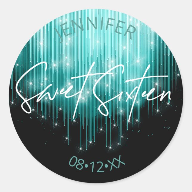 Cascading Lights Sweet 16 Teal ID790 Classic Round Sticker (Front)