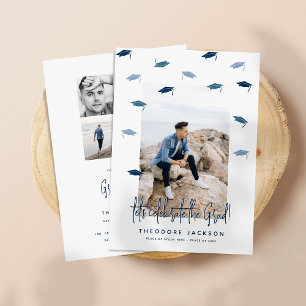 Cascading Mortarboards Photo Collage Graduation Invitation