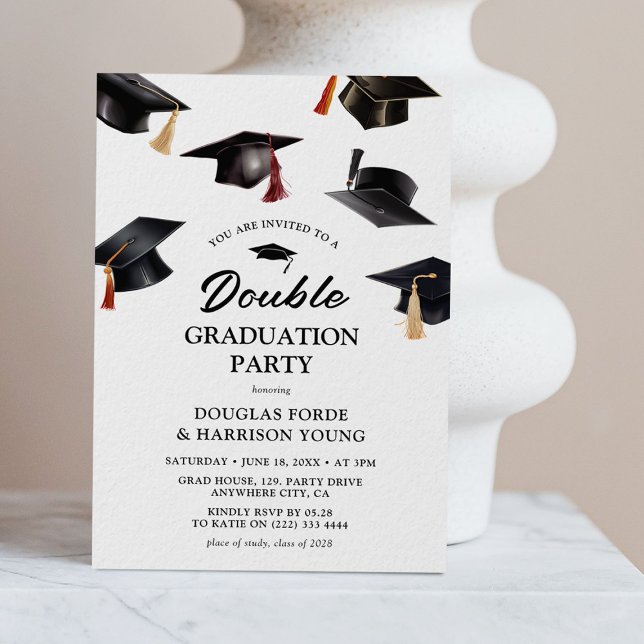 Cascading Motarboards Double Graduation Party Invitation (Creator Uploaded)