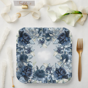 Cascading Navy Peonies Wedding Dinner Paper Plate