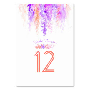 Cascading purple orange watercolor table numbers