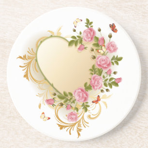 Cascading Roses Gold Heart Coaster