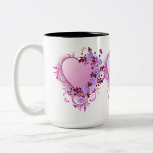 Cascading Roses Lavender Heart Two-Tone Coffee Mug