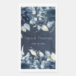 Cascading Roses Wedding Long Navy Dinner Napkin