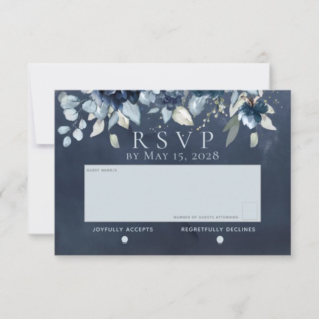 Cascading Roses Wedding No Meal Choice RSVP Card (Front)