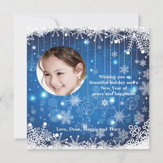 Cascading Snowflakes Photo Holiday Card (Front)