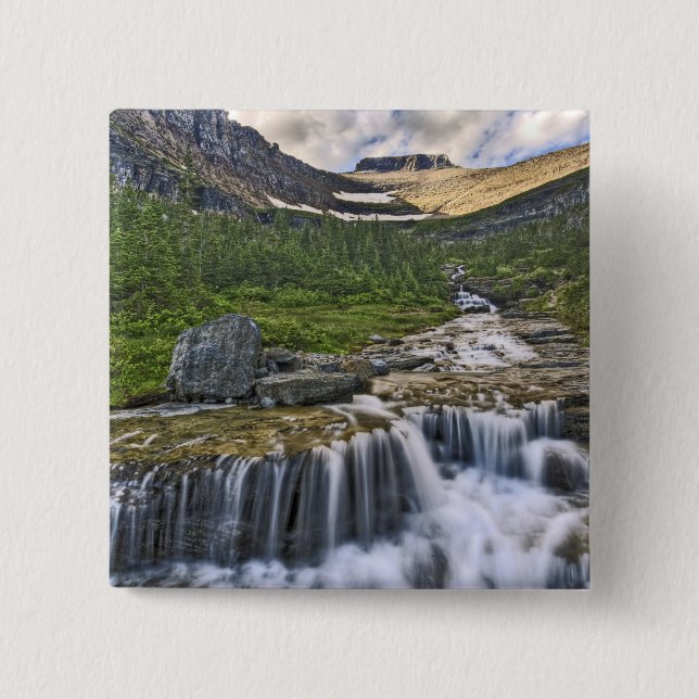 Cascading stream, Glacier National Park, 2 Inch Square Button (Front)