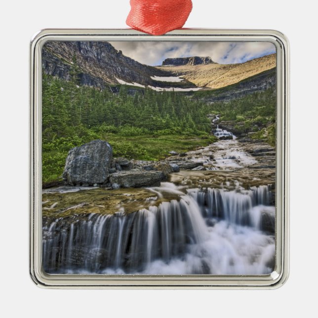 Cascading stream, Glacier National Park, Metal Ornament (Front)