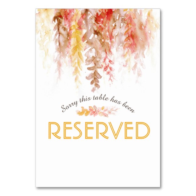 Cascading vine brown orange  watercolor reserved table number (Back)