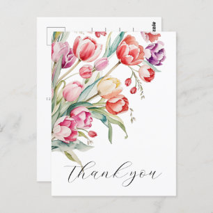 Cascading watercolor tulips thank you postcard