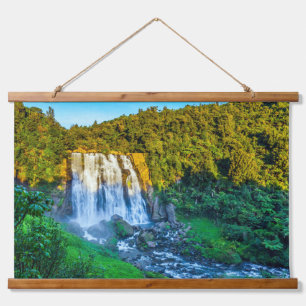 Cascading Waterfall Lush Forest Landscape Sunset   Hanging Tapestry