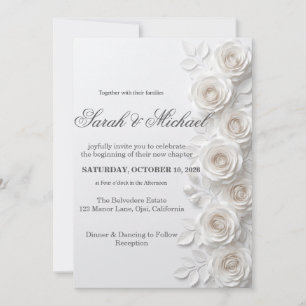 Cascading White Rose Wedding Ceremony Invitation