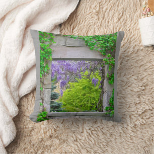 "CASCADING WISTERIA THROUGH OPEN WINDOW" THROW PILLOW