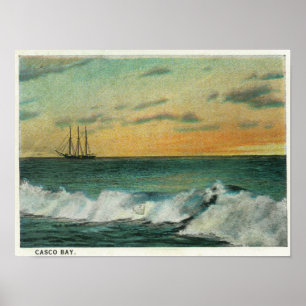 Casco Bay, MaineShip in the Bay at Sunrise Poster