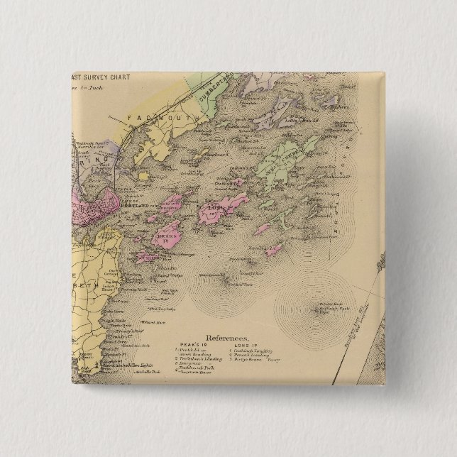 Casco Bay Map 2 Inch Square Button (Front)