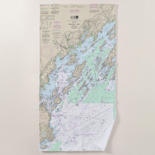 Casco Bay Nautical Chart 13290 Beach Towel (Front)
