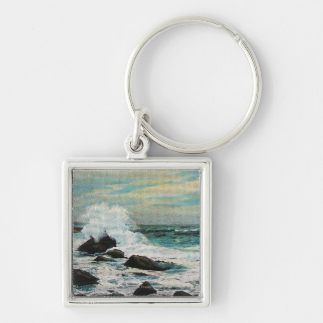Casco Bay View of the Surf and Rocks Keychain (Front)